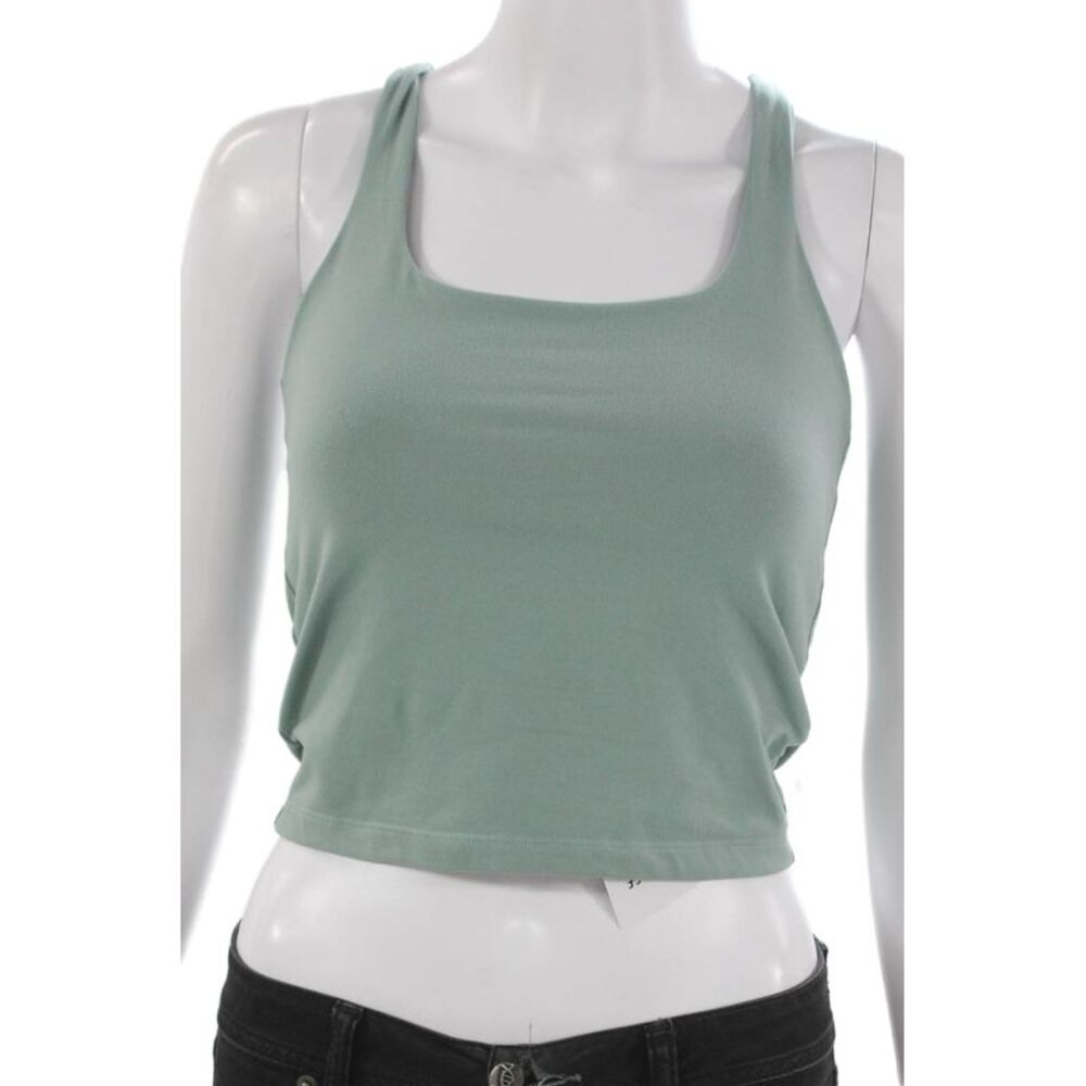 Set Women Cropped Tank Green Square Neck Sleeveless Polyester Spandex Size S